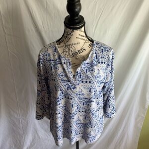 Kim Rogers Blue and White Patterned Blouse